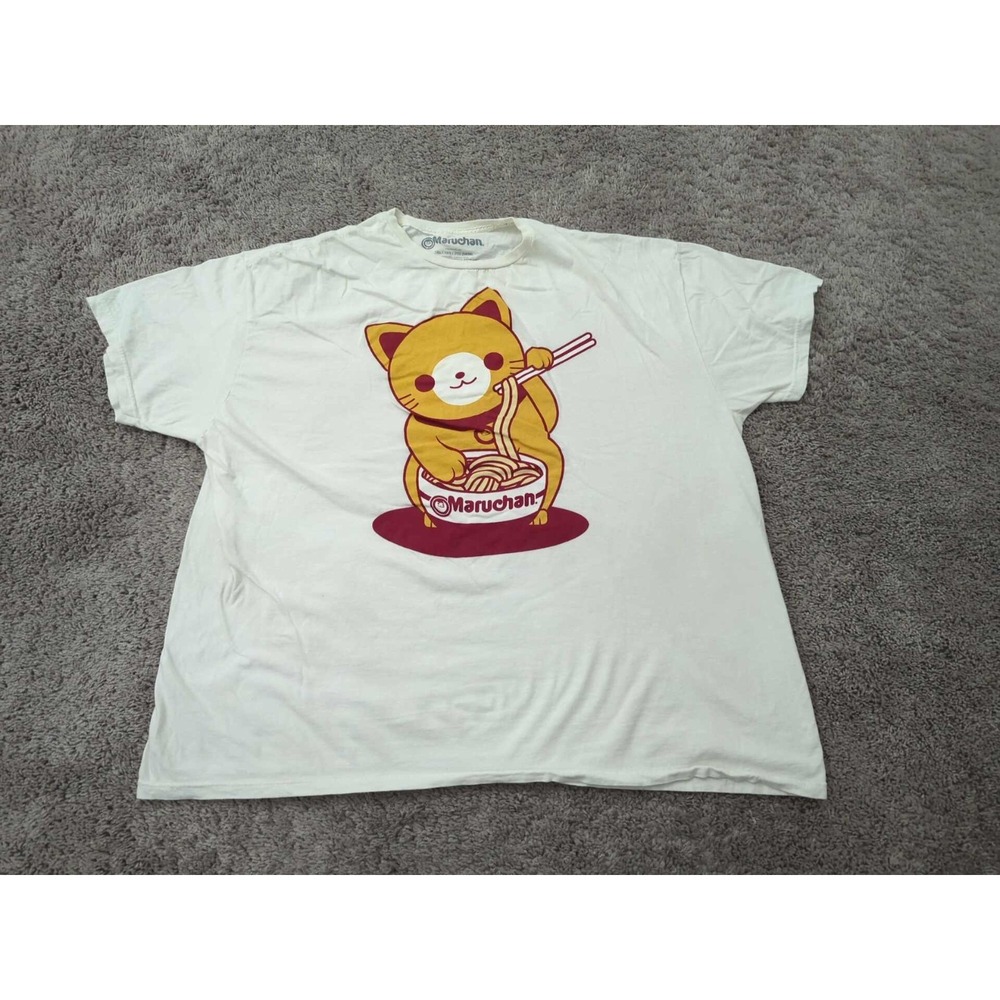Maruchan T Shirt‎ Mens 3XL White Short Sleeve Cat Eating Noodles Graphic